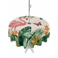 thumbnail image 1 of Outdoor Tablecloth with Umbrella Hole for Patio/Picnic/Party/Camping, Pink Flamingo Waterproof Table Cloth Round Cover Washable, Summer Tropical Palm Leaves Rustic Burlap (Dia 54"), 1 of 9