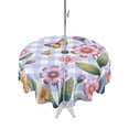 thumbnail image 1 of Outdoor Tablecloth with Umbrella Hole for Patio/Picnic/Party/Camping, Pink Flowers Waterproof Table Cloth Round Cover Washable, Spring Floral Butterfly Leaves Plants Blue Plaid (Dia 60"), 1 of 8