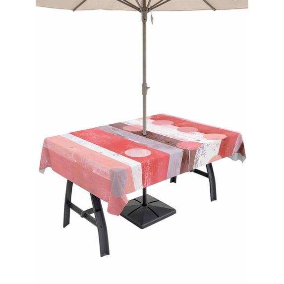 Outdoor Tablecloth with Umbrella Hole for Patio/Picnic/Party/Camping, Pink Grey Ombre Waterproof Table Cloth Rectangle Table Cover Washable, Abstract Art Modern Polka Dot Striped (54"x 80")