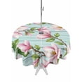 thumbnail image 1 of Outdoor Tablecloth with Umbrella Hole for Patio/Picnic/Party/Camping, Pink Magnolia Waterproof Table Cloth Round Cover Washable, Rustic Botanical Budding Flowers Aqua Wooden (Dia 54"), 1 of 9