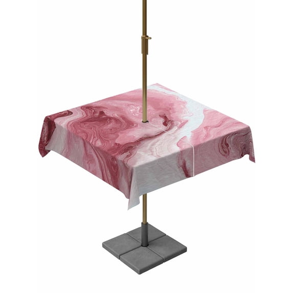 Outdoor Tablecloth with Umbrella Hole for Patio/Picnic/Party/Camping, Pink Marble Waterproof Table Cloth Square Cover Washable, Summer Ocean Wave Red Ombre (54"x 54")