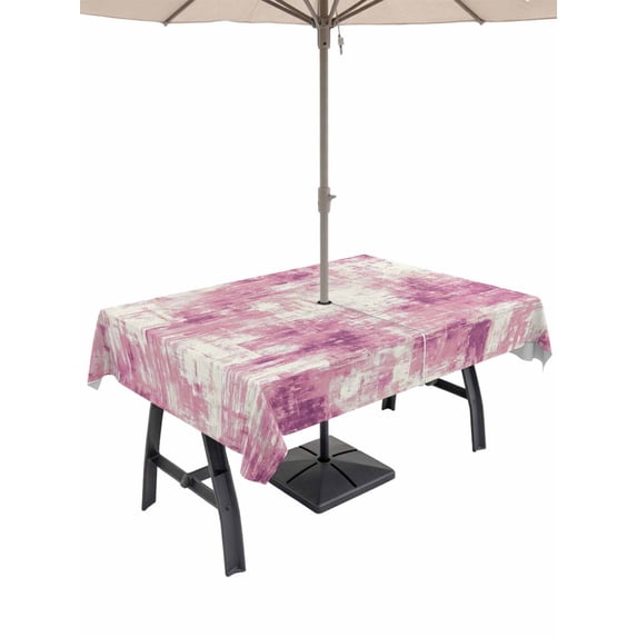 Outdoor Tablecloth with Umbrella Hole for Patio/Picnic/Party/Camping, Pink Ombre Waterproof Table Cloth Rectangle Table Cover Washable, Gradient Abstract Art Vintage (60"x 102")