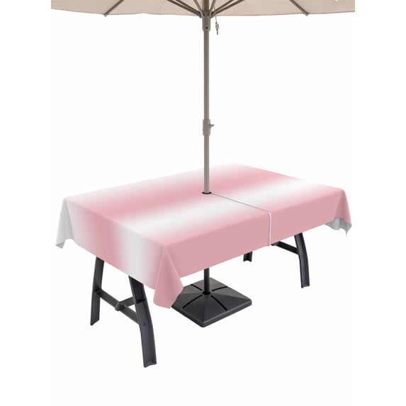 Outdoor Tablecloth with Umbrella Hole for Patio/Picnic/Party/Camping, Pink Ombre Waterproof Table Cloth Rectangle Table Cover Washable, Modern Gradient Abstract Aesthetics Art (52"x 70")