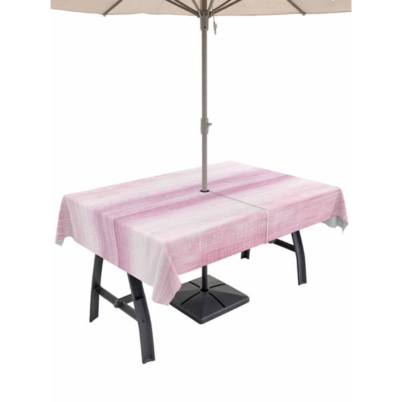 Outdoor Tablecloth with Umbrella Hole for Patio/Picnic/Party/Camping, Pink Ombre Waterproof Table Cloth Rectangle Table Cover Washable, Modern Gradient Abstract Art (52"x 70")