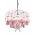 thumbnail image 1 of Outdoor Tablecloth with Umbrella Hole for Patio/Picnic/Party/Camping, Pink Orange Palm Trees Waterproof Table Cloth Round Cover Washable, Summer Tropical Coastal Plaid Strip (Dia 60"), 1 of 9