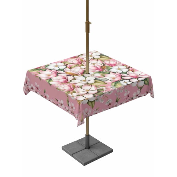 Outdoor Tablecloth with Umbrella Hole for Patio/Picnic/Party/Camping, Pink Orchid Flowers Waterproof Table Cloth Square Cover Washable, Vintage Floral Leaves Plants Spring (54"x 54")