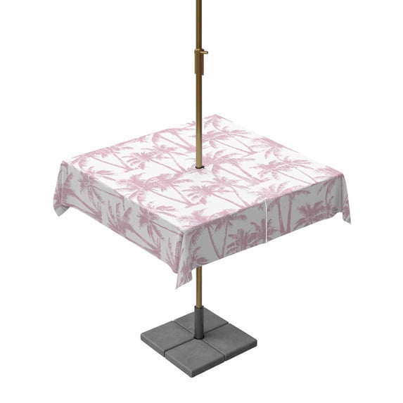 Outdoor Tablecloth with Umbrella Hole for Patio/Picnic/Party/Camping, Pink Palm Tree Waterproof Table Cloth Square Cover Washable, Summer Tropical Tree Coastal Beach (54"x 54")