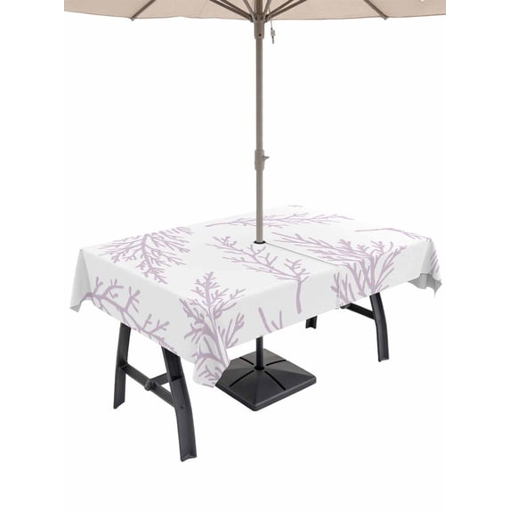 Outdoor Tablecloth with Umbrella Hole for Patio/Picnic/Party/Camping, Pink Purple Tree Branches Waterproof Table Cloth Rectangle Table Cover Washable, Farmhouse Nature Botanical (52"x 70")