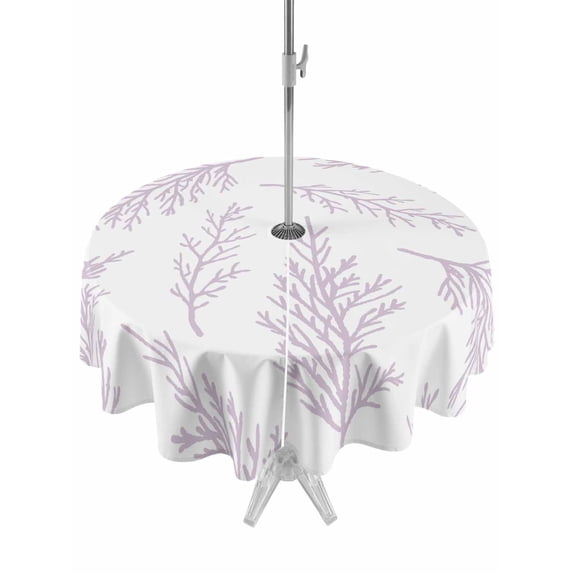 Outdoor Tablecloth with Umbrella Hole for Patio/Picnic/Party/Camping, Pink Purple Tree Branches Waterproof Table Cloth Round Cover Washable, Farmhouse Nature Botanical (Dia 54")