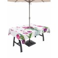 thumbnail image 1 of Outdoor Tablecloth with Umbrella Hole for Patio/Picnic/Party/Camping, Pink Tulips Waterproof Table Cloth Rectangle Table Cover Washable, Spring Floral Farmhouse Glass Vase Green Leaf (60"x 84"), 1 of 9
