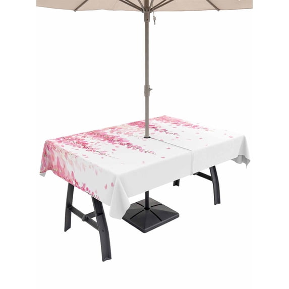 Outdoor Tablecloth with Umbrella Hole for Patio/Picnic/Party/Camping, Pink Wisteria Waterproof Table Cloth Rectangle Table Cover Washable, Spring Floral Flowers Leaves Botanical (52"x 70")