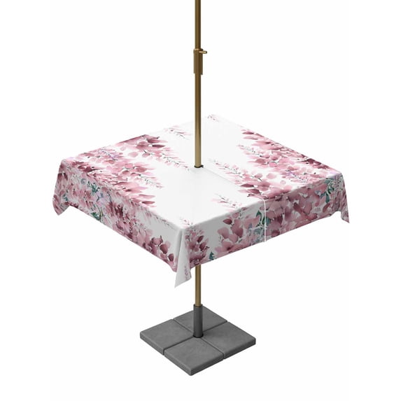 Outdoor Tablecloth with Umbrella Hole for Patio/Picnic/Party/Camping, Pink Wisteria Waterproof Table Cloth Square Cover Washable, Sprinng Summer Pastoral Flowers Botanical (54"x 54")