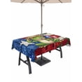 thumbnail image 1 of Outdoor Tablecloth with Umbrella Hole for Patio/Picnic/Party/Camping, Puerto Rico Flag Frog Waterproof Table Cloth Rectangle Table Cover Washable, Rustic Red Blue White Floral (54"x 80"), 1 of 9