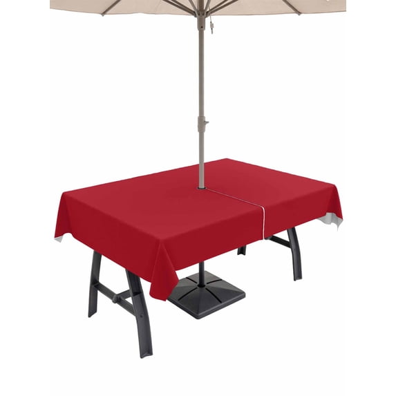 Outdoor Tablecloth with Umbrella Hole for Patio/Picnic/Party/Camping, Pure Red Waterproof Table Cloth Rectangle Table Cover Washable, Simple Solid Color (54"x 80")