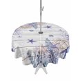 thumbnail image 1 of Outdoor Tablecloth with Umbrella Hole for Patio/Picnic/Party/Camping, Purple Coastal Waterproof Table Cloth Round Cover Washable, Beach Nautical Coral Starfish Vintage (Dia 60"), 1 of 9