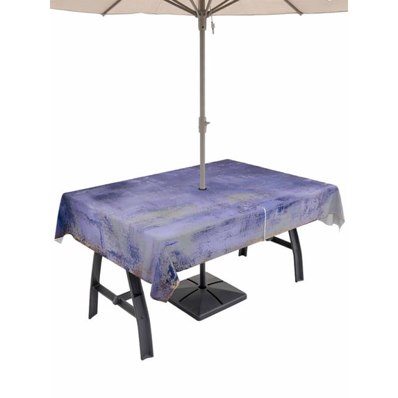 Outdoor Tablecloth with Umbrella Hole for Patio/Picnic/Party/Camping, Purple Gray Ombre Waterproof Table Cloth Rectangle Table Cover Washable, Modern Abstract Art Gradient (52"x 70")