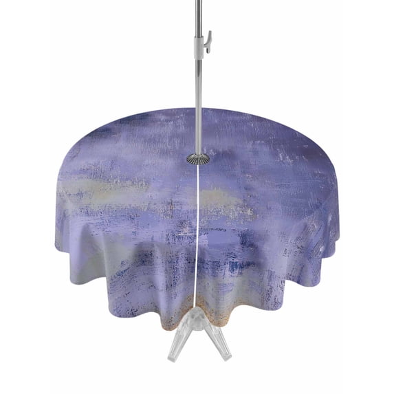 Outdoor Tablecloth with Umbrella Hole for Patio/Picnic/Party/Camping, Purple Gray Ombre Waterproof Table Cloth Round Cover Washable, Modern Abstract Art Gradient (Dia 60")