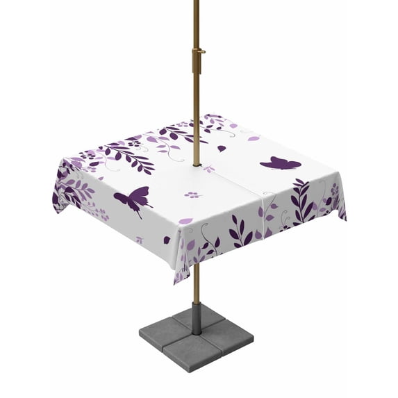 Outdoor Tablecloth with Umbrella Hole for Patio/Picnic/Party/Camping, Purple Spring Botanical Waterproof Table Cloth Square Cover Washable, Weeping Eucalyptus Butterfly (60"x 60")