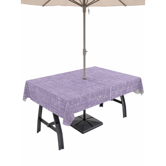 Outdoor Tablecloth with Umbrella Hole for Patio/Picnic/Party/Camping, Purple Waterproof Table Cloth Rectangle Table Cover Washable, Farmhouse Vintage Purple Solid Color Modern (60"x 84")