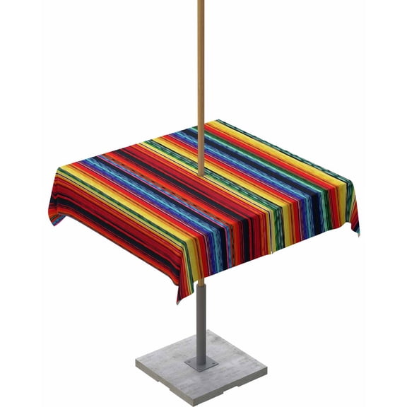 Outdoor Tablecloth with Umbrella Hole for Patio/Picnic/Party/Camping, Rainbow Striped Waterproof Table Cloth Square Cover Washable, Boho Ethnic Colorful Lines Minimalist 54"x 54"