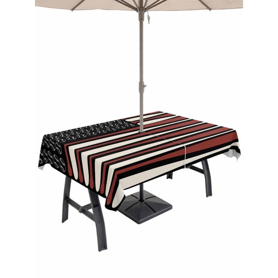 Outdoor Tablecloth with Umbrella Hole for Patio/Picnic/Party/Camping, Red Black USA Flag Waterproof Table Cloth Rectangle Table Cover Washable, Baseball American Flag (60"x 102")