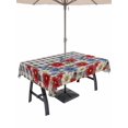 thumbnail image 1 of Outdoor Tablecloth with Umbrella Hole for Patio/Picnic/Party/Camping, Red Blue Floral Waterproof Table Cloth Rectangle Table Cover Washable, Independence Day Flowers Black Buffalo Plaid (60"x 84"), 1 of 8