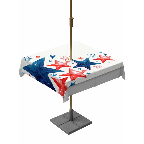 Outdoor Tablecloth with Umbrella Hole for Patio/Picnic/Party/Camping, Red Blue Star 4th of July Waterproof Table Cloth Square Cover Washable, Independence Day Firework Grey (60"x 60")