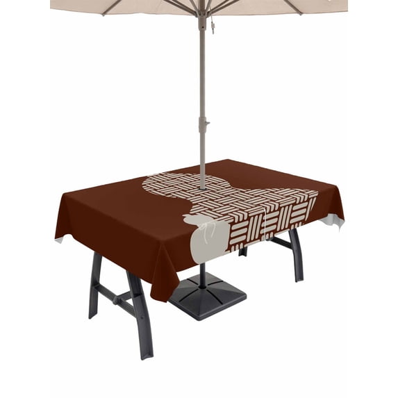 Outdoor Tablecloth with Umbrella Hole for Patio/Picnic/Party/Camping, Red Brown Gourd Waterproof Table Cloth Rectangle Table Cover Washable, Modern Abstract Art Geometric (52"x 70")