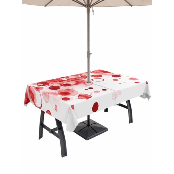 Outdoor Tablecloth with Umbrella Hole for Patio/Picnic/Party/Camping, Red Gradient Waterproof Table Cloth Rectangle Table Cover Washable, Abstract Polka Dots Vintage Modern Art (54"x 80")