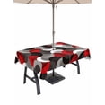 thumbnail image 1 of Outdoor Tablecloth with Umbrella Hole for Patio/Picnic/Party/Camping, Red Grey Abstract Waterproof Table Cloth Rectangle Table Cover Washable, Modern Geometric Ombre Artwork (54"x 80"), 1 of 8