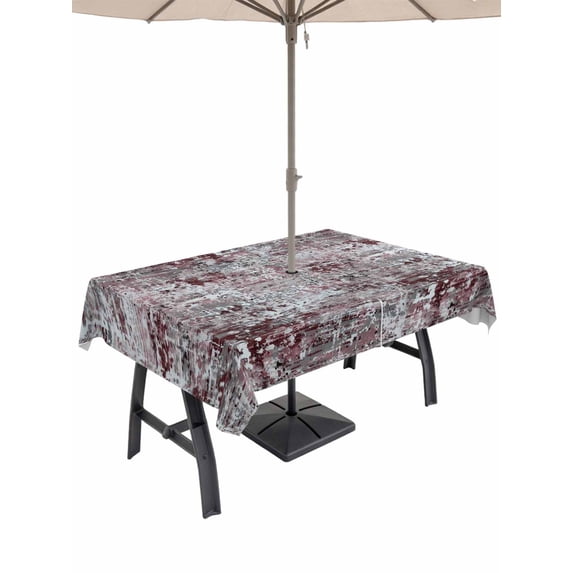 Outdoor Tablecloth with Umbrella Hole for Patio/Picnic/Party/Camping, Red Grey Abstract Waterproof Table Cloth Rectangle Table Cover Washable, Vintage Graffiti Distressed Mottled Art (60"x 102")