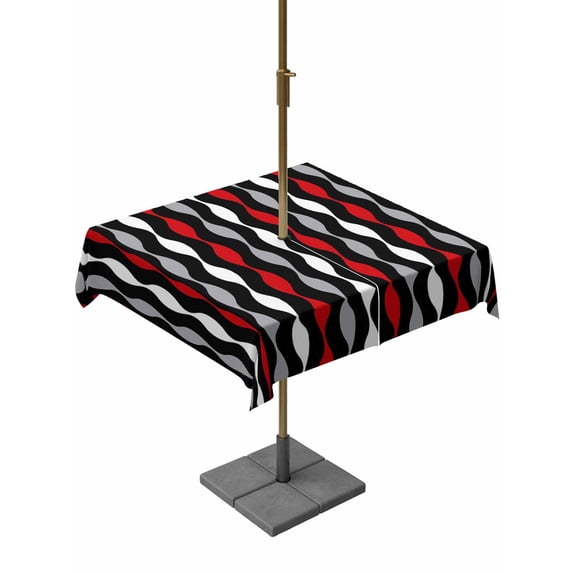 Outdoor Tablecloth with Umbrella Hole for Patio/Picnic/Party/Camping, Red Grey Striped Waterproof Table Cloth Square Cover Washable, Modern Abstract Geometric Stripes (60"x 60")
