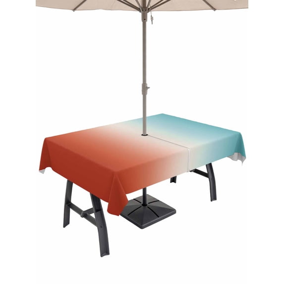 Outdoor Tablecloth with Umbrella Hole for Patio/Picnic/Party/Camping, Red Light Blue Ombre Waterproof Table Cloth Rectangle Table Cover Washable, Abstract Modern Art Aesthetics (52"x 70")