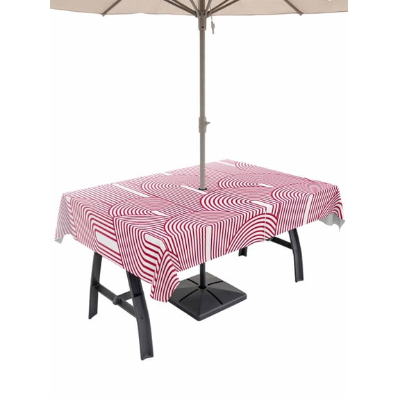 Outdoor Tablecloth with Umbrella Hole for Patio/Picnic/Party/Camping, Red Ombre Waterproof Table Cloth Rectangle Table Cover Washable, Farmhouse Stripes Modern Abstract Art (54"x 80")