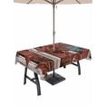 thumbnail image 1 of Outdoor Tablecloth with Umbrella Hole for Patio/Picnic/Party/Camping, Red Teal Botanical Waterproof Table Cloth Rectangle Table Cover Washable, Maple Leaf Vintage Wooden (60"x 120"), 1 of 8