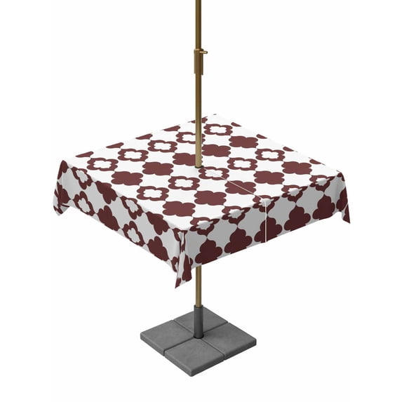 Outdoor Tablecloth with Umbrella Hole for Patio/Picnic/Party/Camping, Retro Boho Waterproof Table Cloth Square Cover Washable, Dark Red Geometric Pattern Rhombic Bohemia (60"x 60")