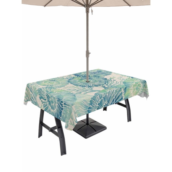 Outdoor Tablecloth with Umbrella Hole for Patio/Picnic/Party/Camping, Sage Green Conch Waterproof Table Cloth Rectangle Table Cover Washable, Coastal Summer Beach Coral Rustic (52"x 70")