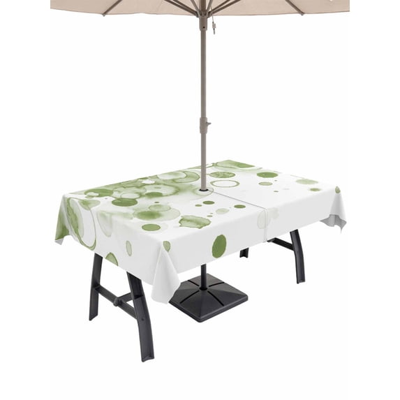 Outdoor Tablecloth with Umbrella Hole for Patio/Picnic/Party/Camping, Sage Green Gradient Waterproof Table Cloth Rectangle Table Cover Washable, Abstract Polka Dots Vintage Modern Art (54"x 80")
