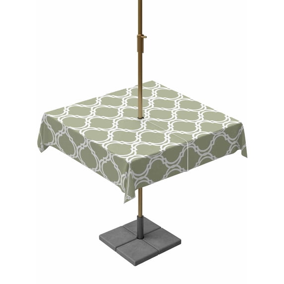 Outdoor Tablecloth with Umbrella Hole for Patio/Picnic/Party/Camping, Sage Green Morocco Waterproof Table Cloth Square Cover Washable, Geometric Moroccan Abstract Art (60"x 60")