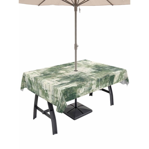 Outdoor Tablecloth with Umbrella Hole for Patio/Picnic/Party/Camping, Sage Green Ombre Waterproof Table Cloth Rectangle Table Cover Washable, Gradient Abstract Art Vintage (60"x 84")