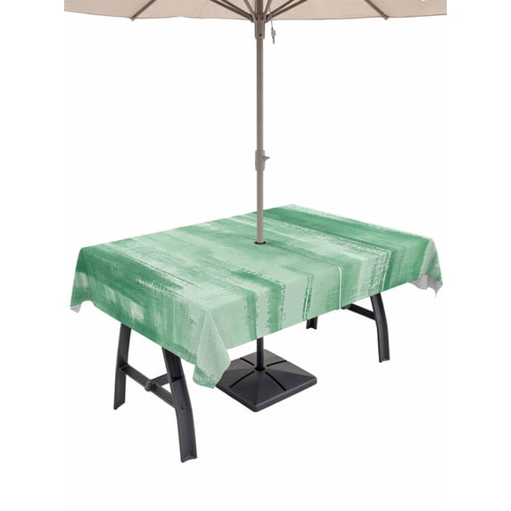 Outdoor Tablecloth with Umbrella Hole for Patio/Picnic/Party/Camping, Sage Green Ombre Waterproof Table Cloth Rectangle Table Cover Washable, Modern Abstract Art Oil Painting (52"x 70")