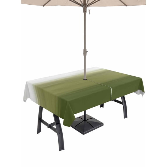 Outdoor Tablecloth with Umbrella Hole for Patio/Picnic/Party/Camping, Sage Green Ombre Waterproof Table Cloth Rectangle Table Cover Washable, Modern Abstract Art Texture (52"x 70")