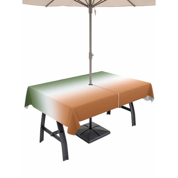 Outdoor Tablecloth with Umbrella Hole for Patio/Picnic/Party/Camping, Sage Green Orange Ombre Waterproof Table Cloth Rectangle Table Cover Washable, Abstract Modern Gradient (54"x 80")