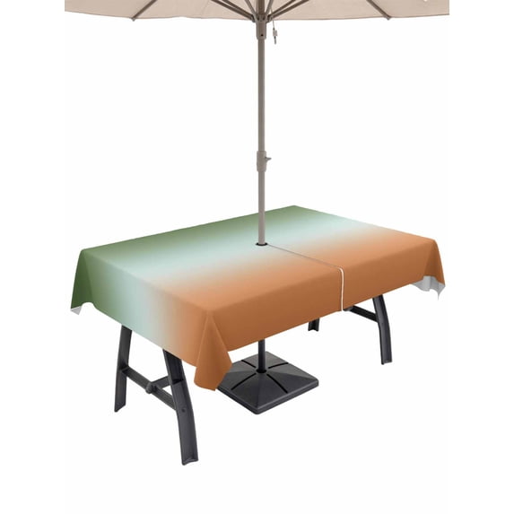 Outdoor Tablecloth with Umbrella Hole for Patio/Picnic/Party/Camping, Sage Green Orange Ombre Waterproof Table Cloth Rectangle Table Cover Washable, Contemporary Abstract Gradient (60"x 102")