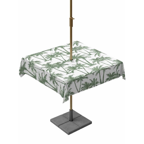 Outdoor Tablecloth with Umbrella Hole for Patio/Picnic/Party/Camping, Sage Green Palm Tree Waterproof Table Cloth Square Cover Washable, Summer Tropical Tree Coastal Beach (60"x 60")