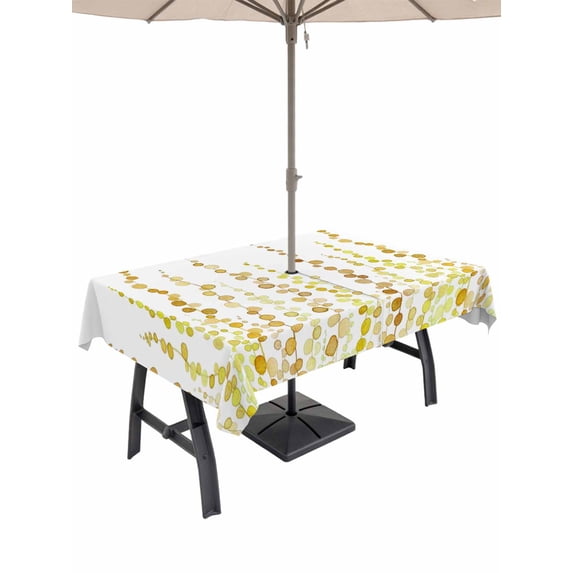 Outdoor Tablecloth with Umbrella Hole for Patio/Picnic/Party/Camping, Sage Green Polka Dots Waterproof Table Cloth Rectangle Table Cover Washable, Yellow Watercolor Abstract Art (52"x 70")