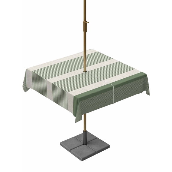Outdoor Tablecloth with Umbrella Hole for Patio/Picnic/Party/Camping, Sage Green Stripe Waterproof Table Cloth Square Cover Washable, Modern Minimalist Geomertic Striped Beige (54"x 54")
