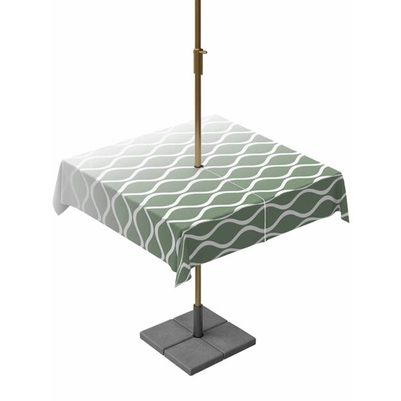 Outdoor Tablecloth with Umbrella Hole for Patio/Picnic/Party/Camping, Sage Green Striped Waterproof Table Cloth Square Cover Washable, Modern Abstract Ombre Geometric Morocco (54"x 54")