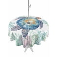 thumbnail image 1 of Outdoor Tablecloth with Umbrella Hole for Patio/Picnic/Party/Camping, Sea Turtle Coastal Waterproof Table Cloth Round Cover Washable, Blue Green Summer Beach Coral (Dia 54"), 1 of 8