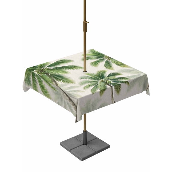 Outdoor Tablecloth with Umbrella Hole for Patio/Picnic/Party/Camping, Seaside Green Palm Trees Waterproof Table Cloth Square Cover Washable, Tropical Summer Botanical Rustic (60"x 60")